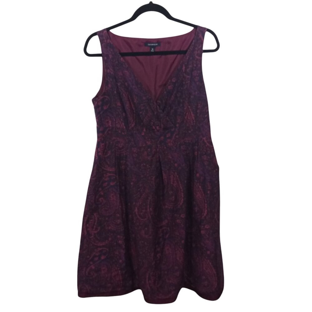 Lands End Dress Womens 10 A Line V Neck Purple Cotton Geometric Summer Travel